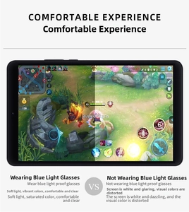 Comparison showing anti-blue light TR90 glasses effect on gaming tablet screen clarity