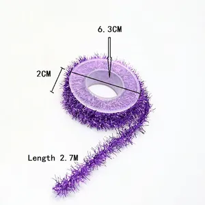2cm wide purple metallic Halloween tinsel garland on a spool, length 2.7m total