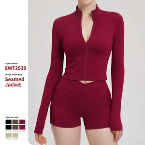Women Slim Fit Nylon Spandex Yoga Jacket Stand Collar Full Zip Running Sports Outdoor Top Workout Athletic Apparel