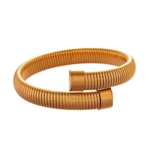 Modern gold-plated stainless steel snake-shaped stretch bangle with spiral texture