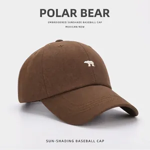 Casquette de baseball marron en coton avec broderie ours polaire et bord incurvé classique