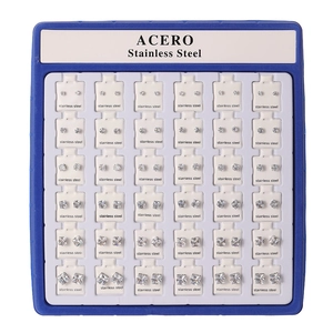 Detailed set of 36 pairs of square cubic zirconia stud earrings in stainless steel