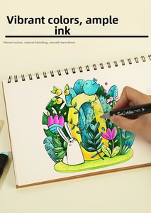 Detailed shot of twin tip markers creating vibrant illustrations on a sketchbook