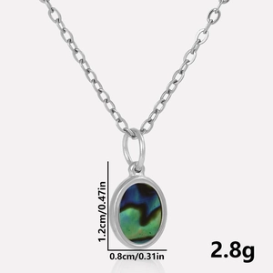 Détail du collier pendentif ovale en nacre d'abalone acier inoxydable 304 avec dimensions