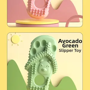 Detail showing the avocado green slipper pet toy with textured teeth-cleaning bumps