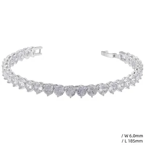 Detail view of 6.0mm silver tennis bracelet with clear round prong-set cubic zirconia