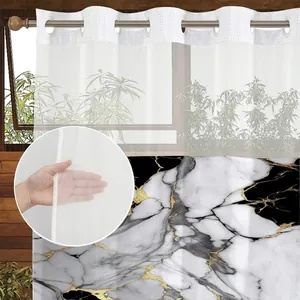 Rideau de douche imperméable avec haut en voile blanc et motif marbre noir et or