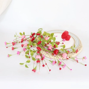 60cm Valentines heart flower vine with pink hearts and red blossoms for wall decoration