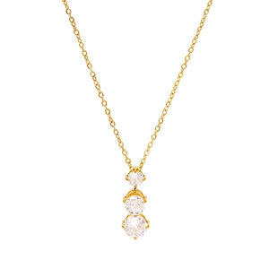 Elegant gold necklace with three vertical gradient clear zircons on minimalist cable chain