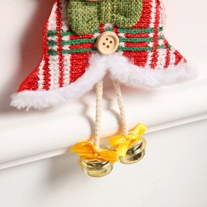 Christmas Santa door hanging decoration with red plaid fabric and golden metal bells