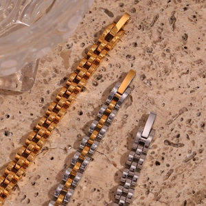 Three-tone stainless steel link bracelet watches strap design in gold and silver finish