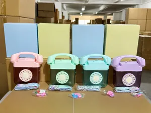 Creative telephone-shaped kids water bottles in four colors with straps and gift boxes