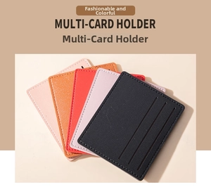 Close-up of multi-slot card holders in five colors with lychee texture leather finish