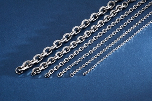 Detailed comparison of six different widths of silver stainless steel O-link chains