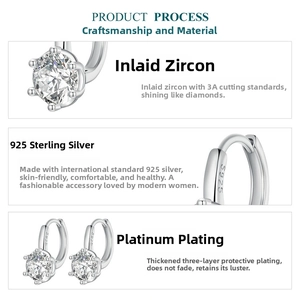 Macro detail of S925 sterling silver hoop earrings with sparkling 3A grade cubic zirconia