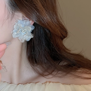 Detail showing lace flower earrings with beads on model for a sweet summer look
