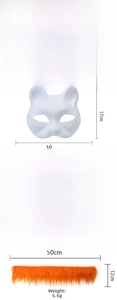 Detail showing DIY Halloween cat pulp mask dimensions and orange felt crafting materials