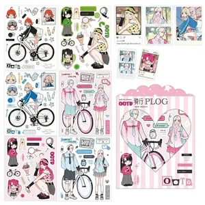 Set of 6 aesthetic cycling anime character stickers and postcards for journals and phone cases