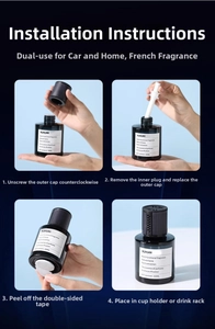 Detailed four-step installation guide for 160ml black glass car air freshener bottle