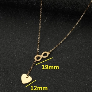 Collier en Y doré avec symbole de l'infini et un petit pendentif en forme de cœur