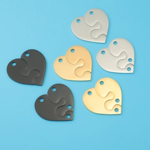 Polished heart puzzle charms in silver gold and black steel for DIY jewelry making