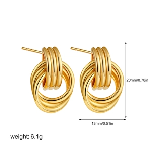 Detailed view of 18K gold two-tone multi-layered hoop earrings with dimensions shown