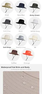 Detailed view of the water-resistant fabric and 11 color options for the outdoor sun hat