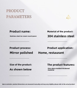 Detailed specs of mirror-polished 304 stainless steel ice cream spoon with thick material
