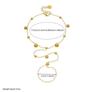 Bracciale ad anello in acciaio inossidabile dorato con nappe lunghe e perline a catena
