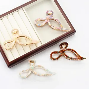 Elegant Bow Hair Claw Clip Acetate Alloy Marble Texture Strong Grip Shark Clip Hairpin Styling Accessory For Women