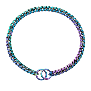 Aurora plating stainless steel 10mm Cuban link dog collar chain on white background
