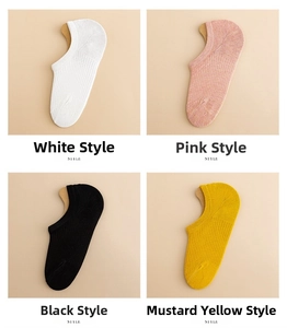 Détail de chaussettes invisibles en coton respirant en quatre couleurs avec texture côtelée