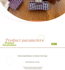 Detailed view of acrylic checkered hair claw clips on wood and product specs
