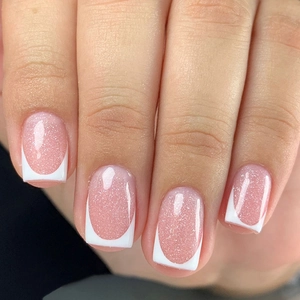 Press On Nails French Style Pink Glitter White Tips Square Fake Nails Elegant Simple Artificial Fingernails For Women