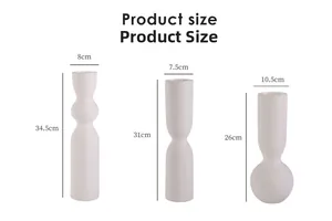 Detailed size chart for three white ceramic vases with specific height and diameter data