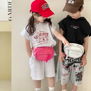 Kids minimalist solid color waist bag in bright pink and silver for boys and girls