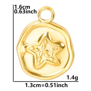 18k gold plated stainless steel starfish coin pendant with 1.6cm size dimensions
