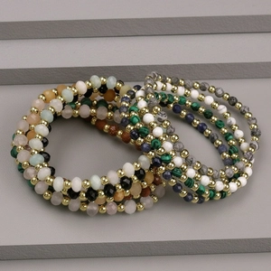 Natural Stone Beaded Bracelet With Gold Plated Copper Beads Faceted Amazonite Malachite Bohemian Jewelry For Women