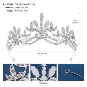 Dettaglio corona da sposa in strass con dimensioni: 14 cm di diametro e 6 cm di altezza