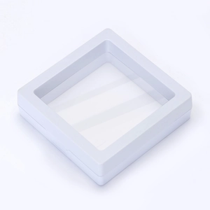Minimalist white 3D floating frame display box with transparent PE film for jewelry