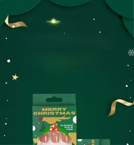 Deep green Christmas packaging for nude pink soft gel press-on nail tips set