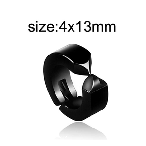 Detail showing 4x13mm black stainless steel ear clip dimensions on white background