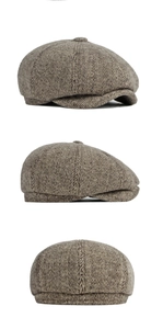 Vue sous trois angles d'une casquette gavroche en laine à chevrons pour homme