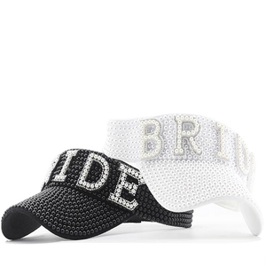 Bride Rhinestone Artificial Pearl Sun Visor Hat Empty Top Beach Wedding Bachelorette Party Adjustable Sparkling Polyester