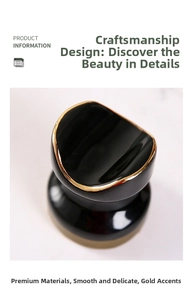 Detail of black ceramic cigar holder with gold rim on marble surface