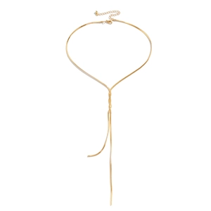 Minimalist gold plated stainless steel snake chain necklace with fringe tassel pendant