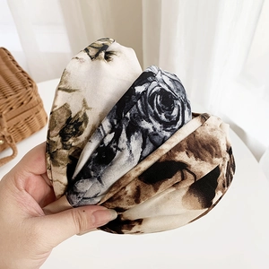 Three vintage oil painting style wide tie-dye headbands for women with floral prints