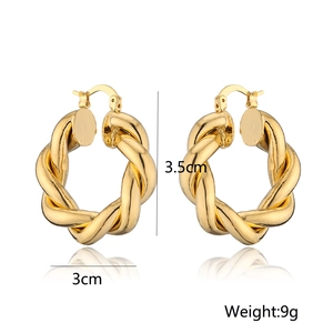 Retro chunky gold twisted hoop earrings with 3.5cm geometric design for women