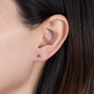 Elegant S925 silver three-petal gold earrings with sparkling green zircon stones