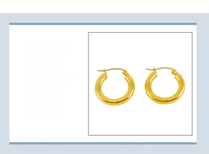 Detail view of 18K gold plated stainless steel hoop earrings with 4x23mm dimension